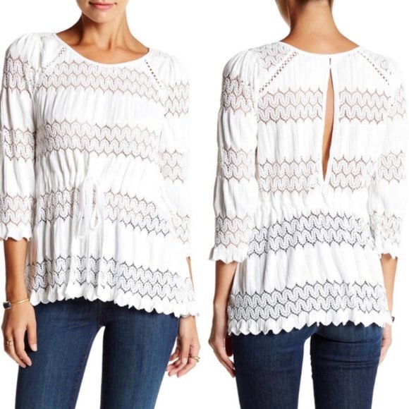 Free People Fire Island White Open Knit Top Size Large - Picture 5 of 8